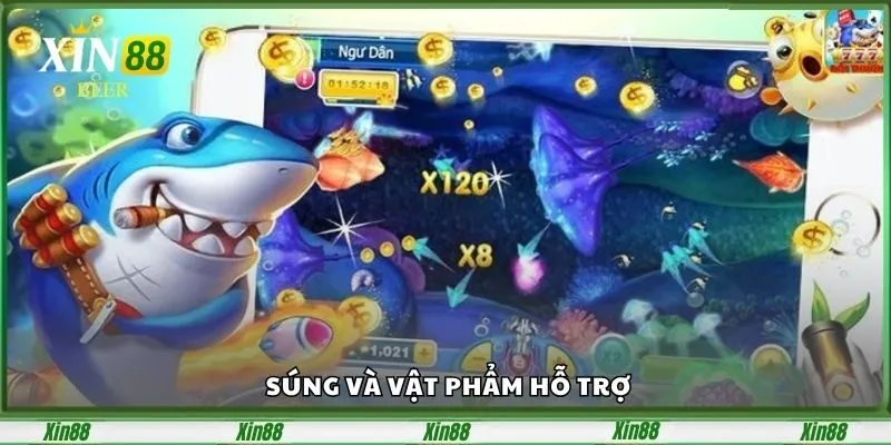 Bắn Cá Thần Tài – Tựa Game Săn Thưởng Hot Nhất Xin88 3 sung-va-vat-pham-ho-tro-1